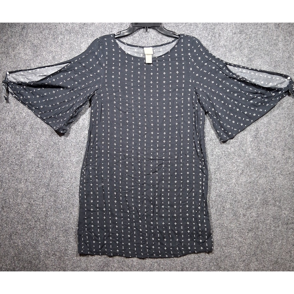 HM Womens Black Geometric Cold Shoulder Bell Sleeve Shift Dress‎ Size 6